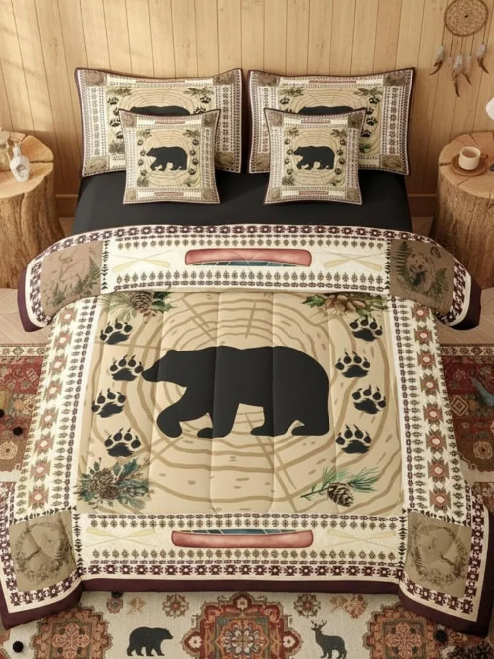 Bear 7 Piece Comforter Set Queen Rustic Cabin Decor Bedding Set Kids Teens Triba